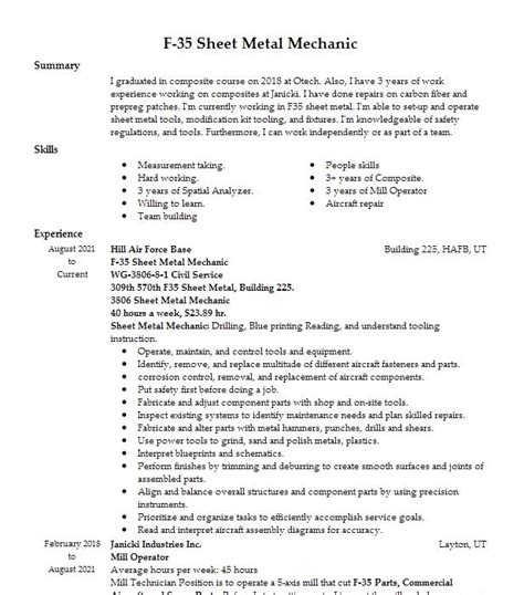 sheet metal job description for resume|sheet metal technician job description.